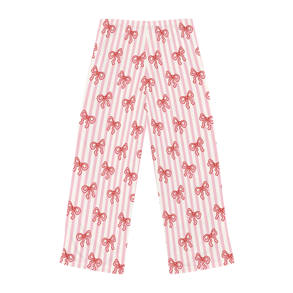 Cozy Pink Bow Stripe Pajama Pants