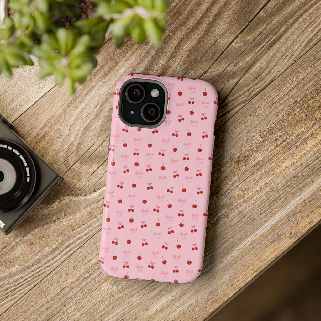 Cherry-Bow Pattern Impact-Resistant Phone Case
