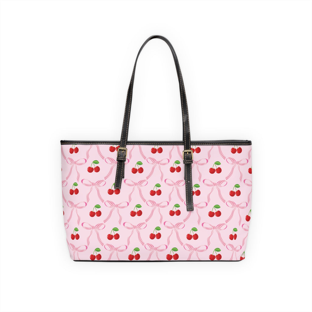 Cherry Bow Ribbon Pattern Leather Shoulder Bag Tote