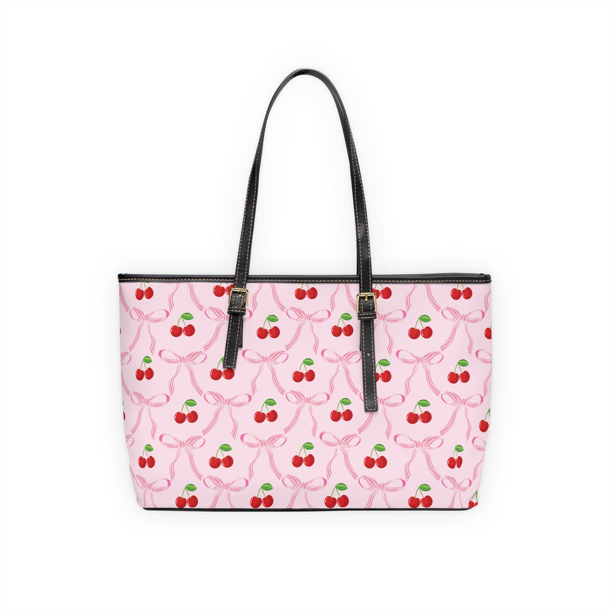 Cherry Bow Ribbon Pattern Leather Shoulder Bag Tote