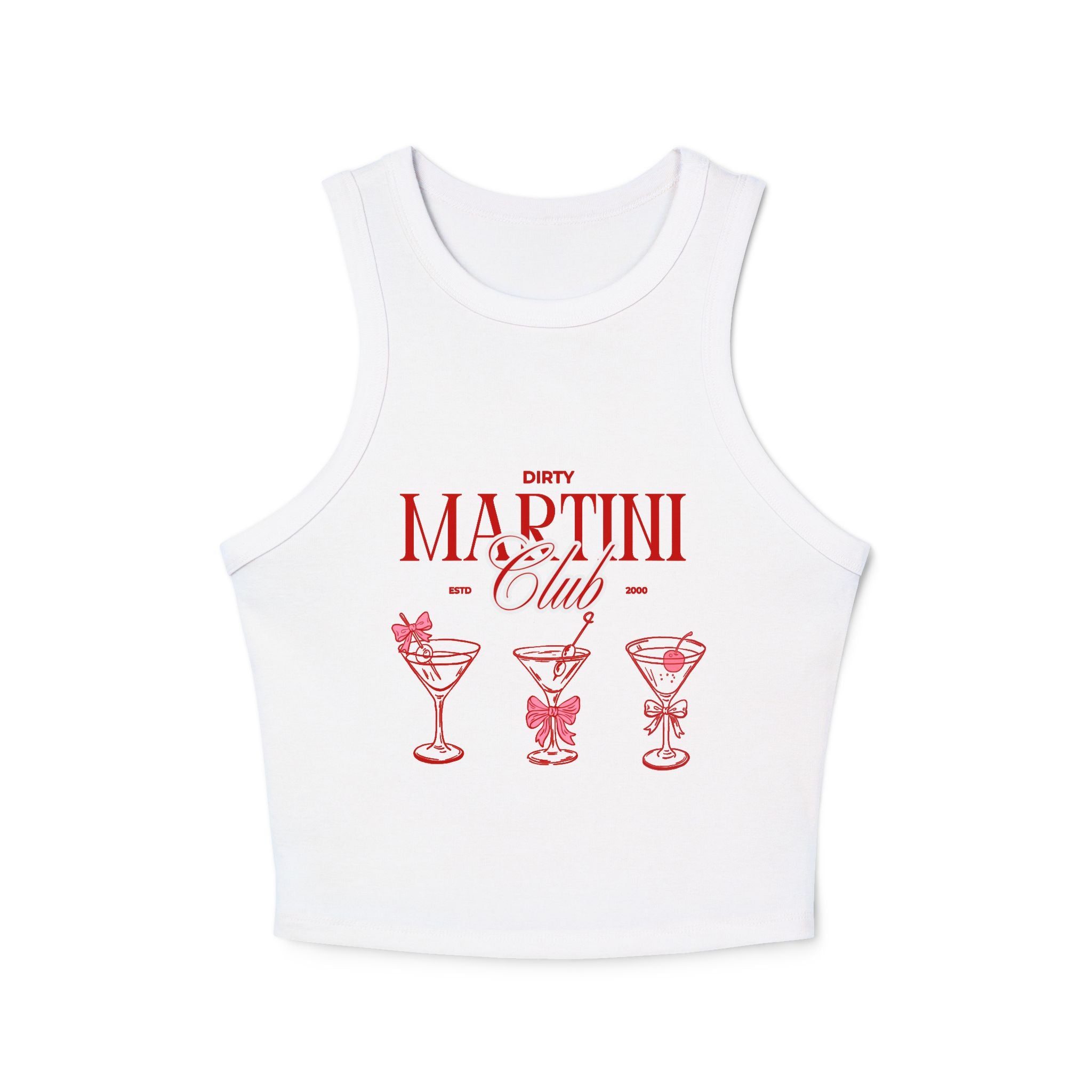 Martini Club Racer Tank Top — Retro Cocktail Graphic Crop