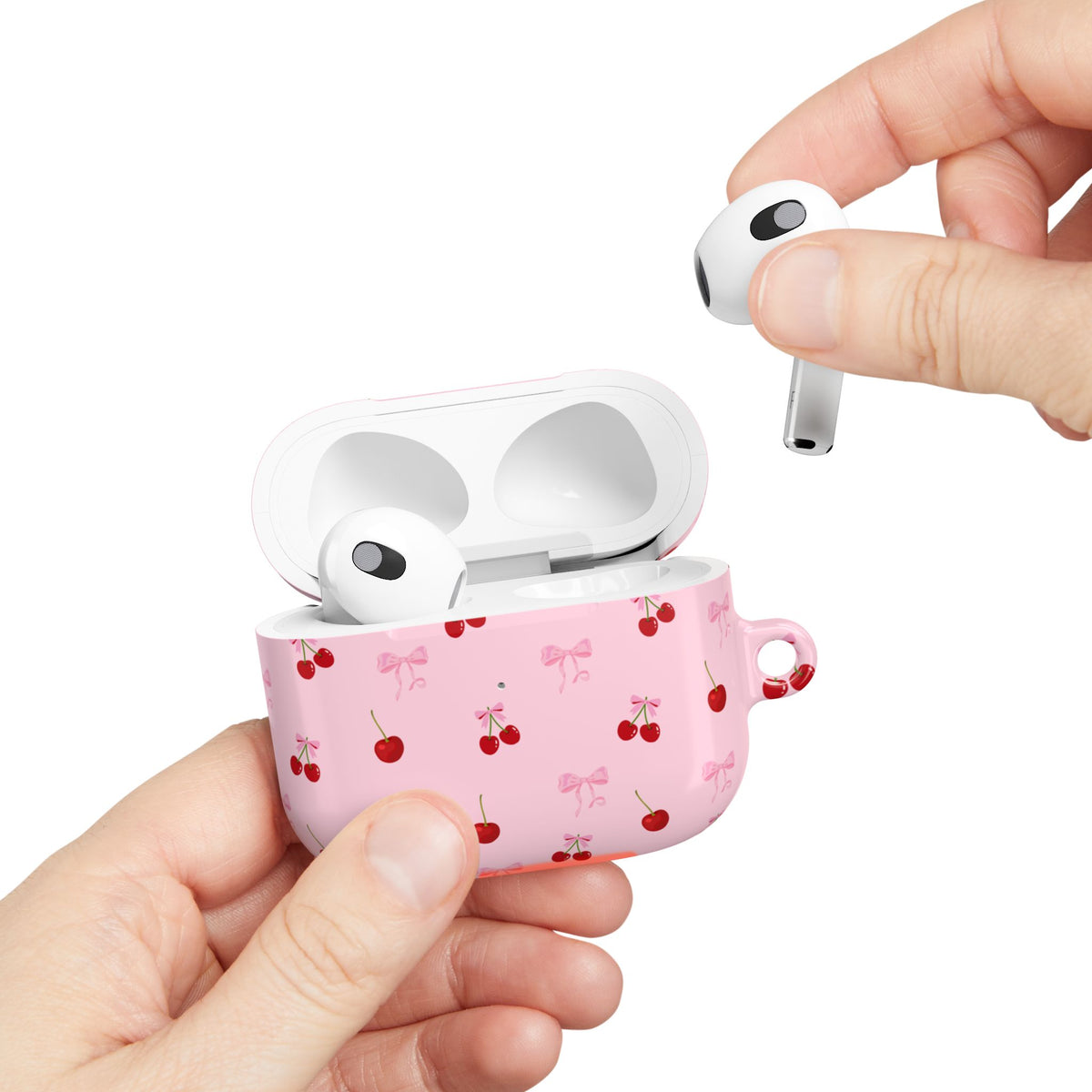 Cherry Bow AirPod Case — Cute Pink Cherry Pattern AirPods Pro Cover