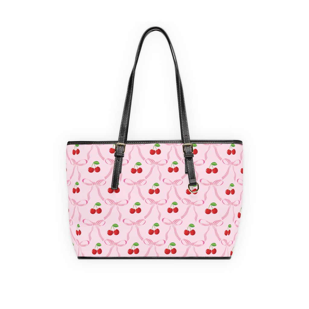 Cherry Bow Ribbon Pattern Leather Shoulder Bag Tote