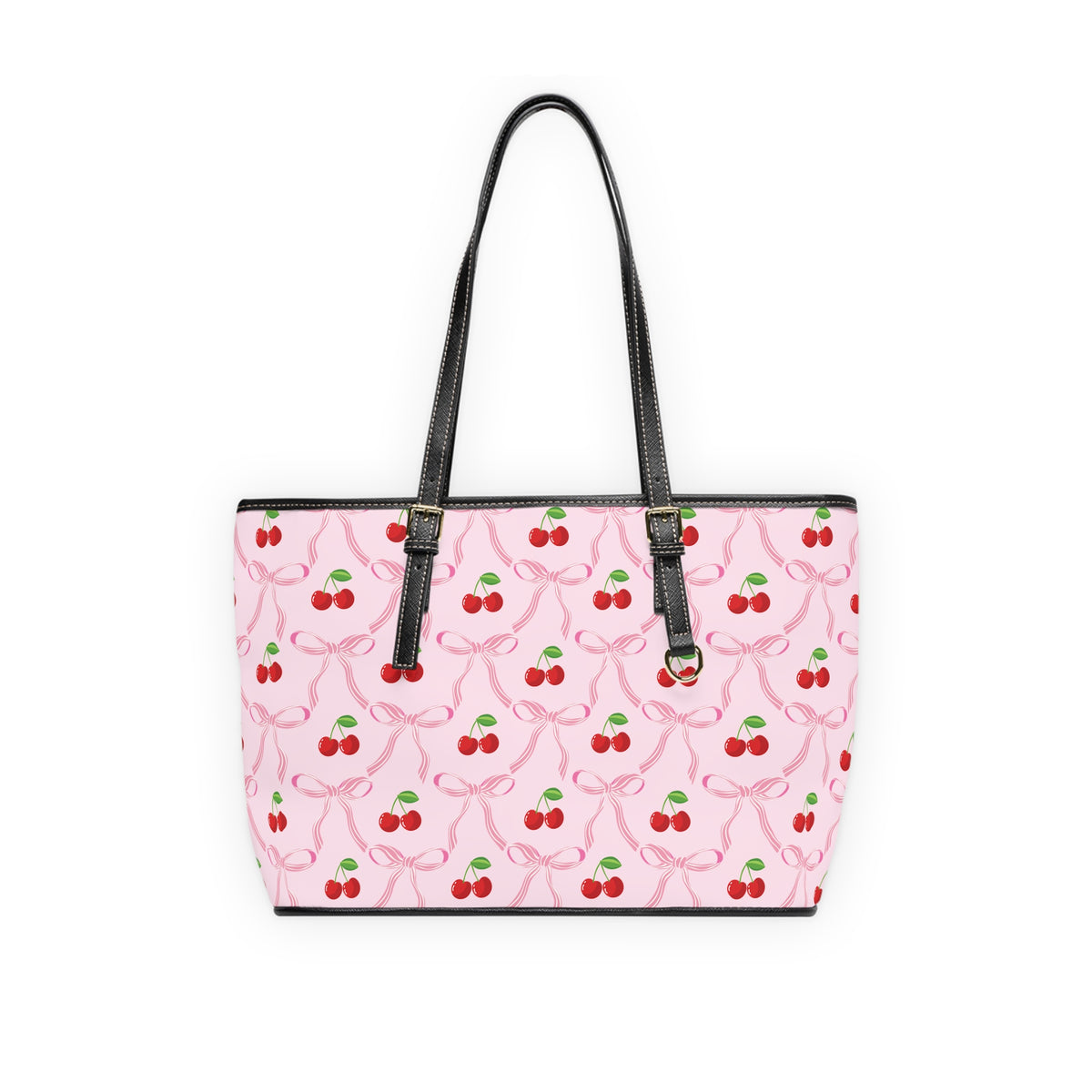 Cherry Bow Ribbon Pattern Leather Shoulder Bag Tote