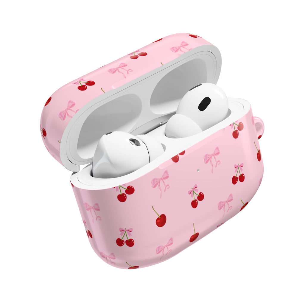 Cherry Bow AirPod Case — Cute Pink Cherry Pattern AirPods Pro Cover