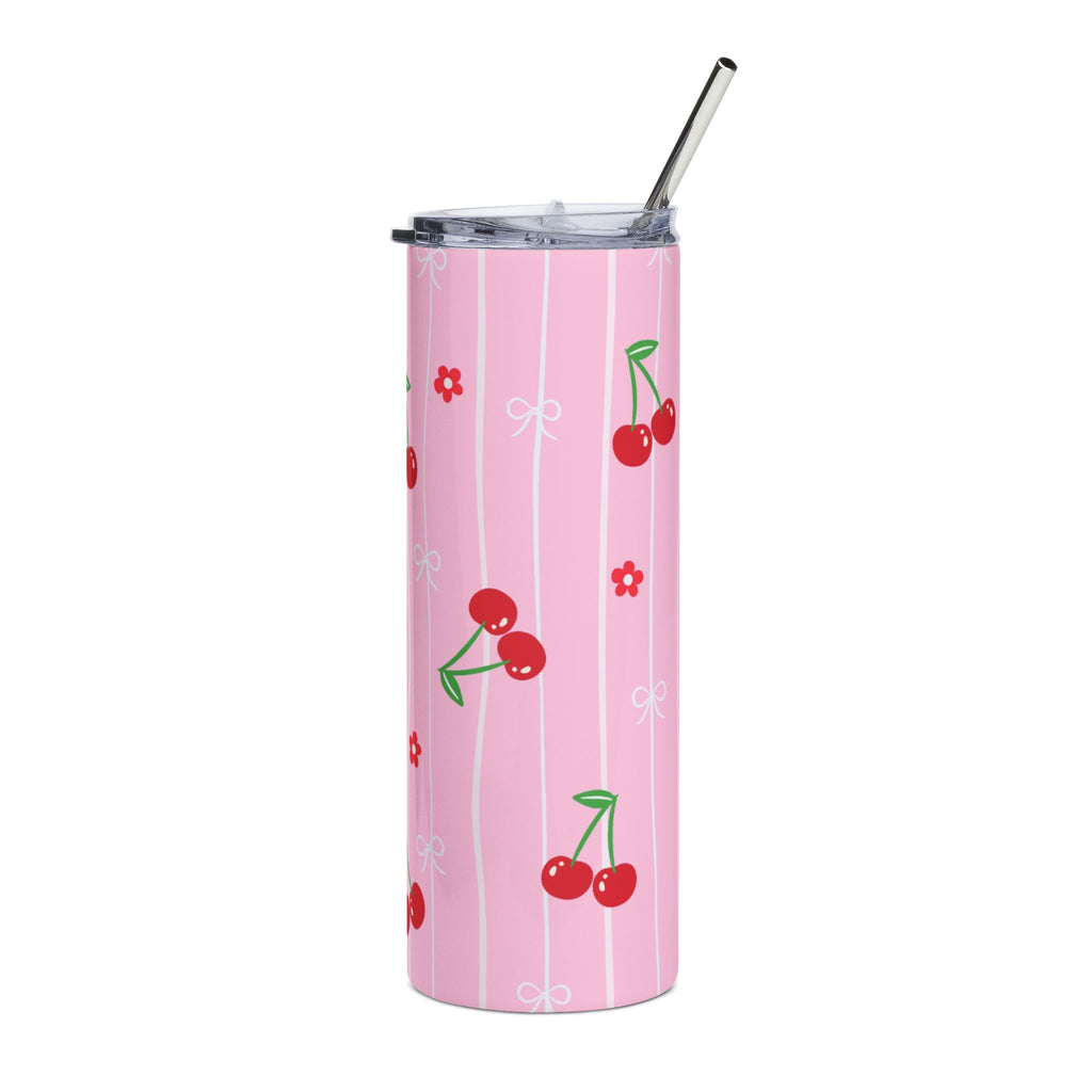 Pink Cherry Patterned 20oz Stainless Tumbler Travel Cup