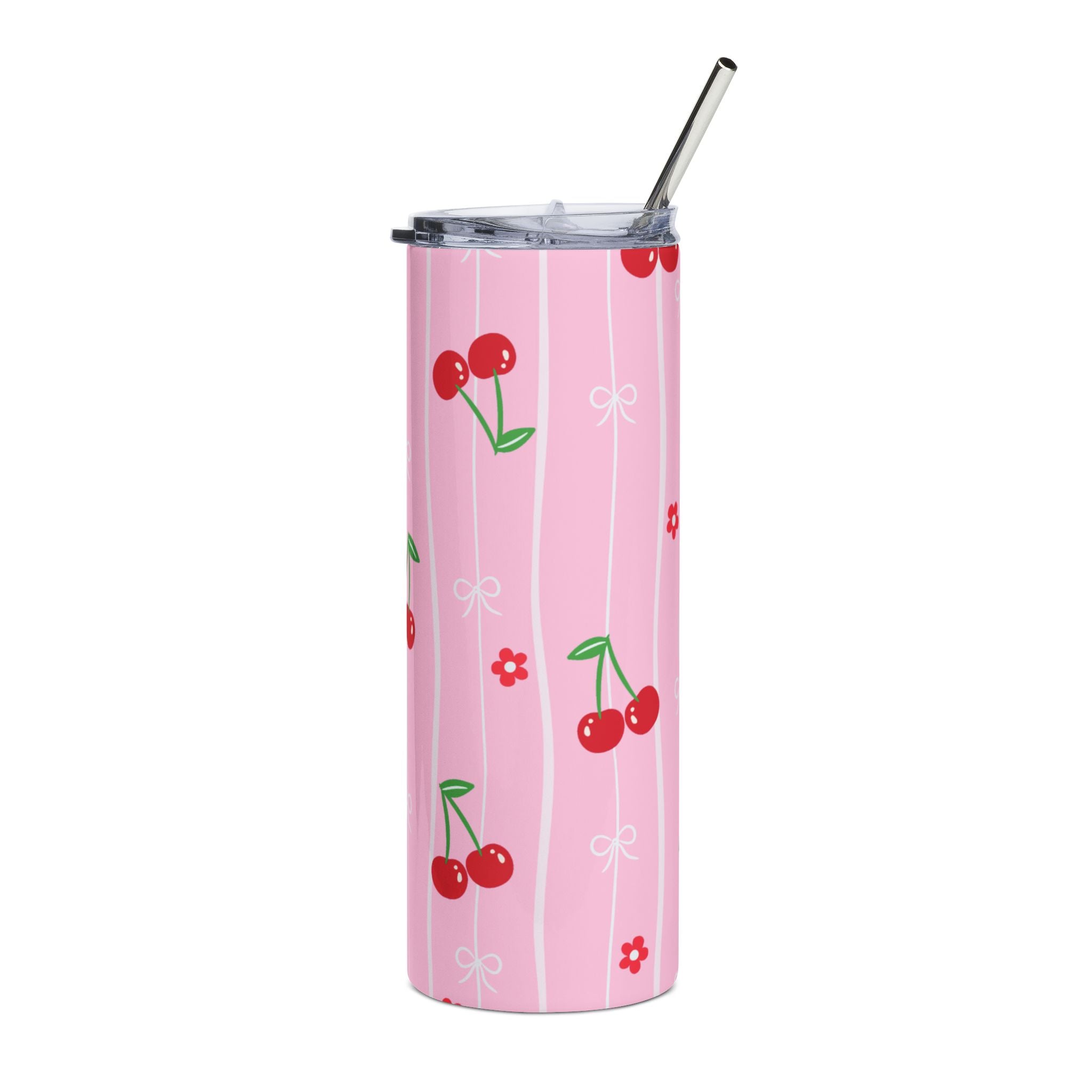 Pink Cherry Patterned 20oz Stainless Tumbler Travel Cup