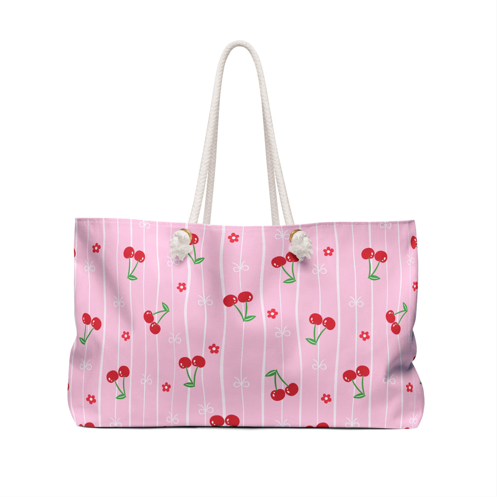 Pink Cherry Patterned Weekender Bag Travel Tote