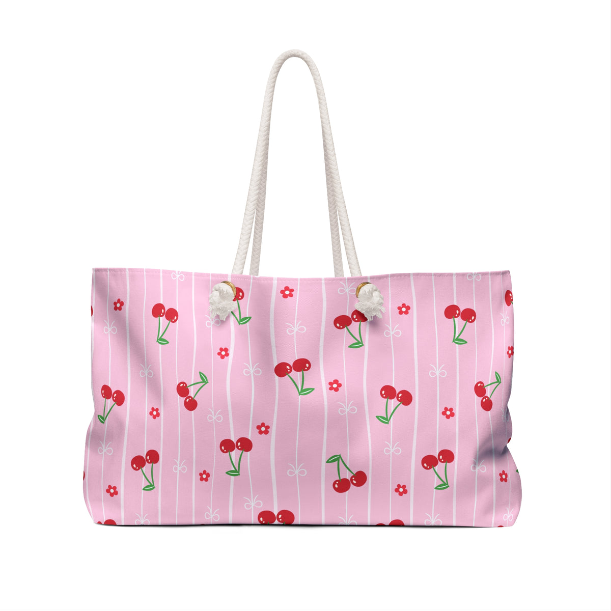 Pink Cherry Patterned Weekender Bag Travel Tote