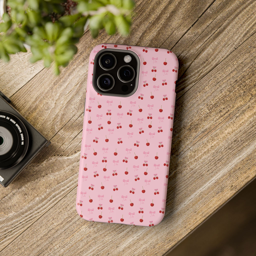 Cherry-Bow Pattern Impact-Resistant Phone Case
