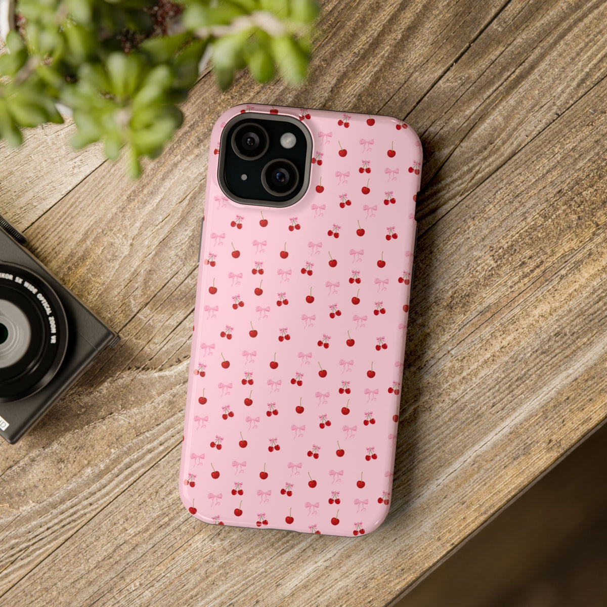 Cherry-Bow Pattern Impact-Resistant Phone Case