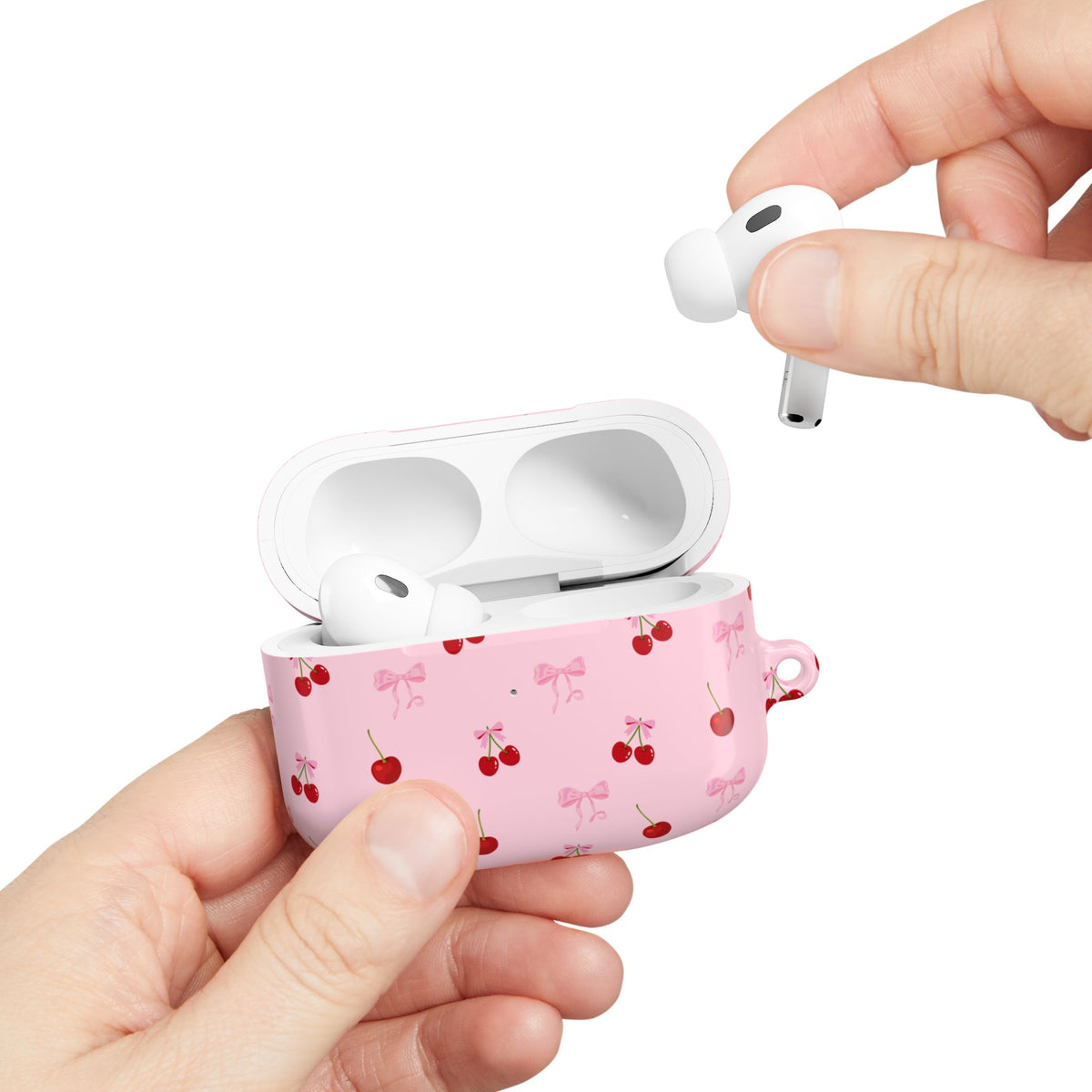 Cherry Bow AirPod Case — Cute Pink Cherry Pattern AirPods Pro Cover