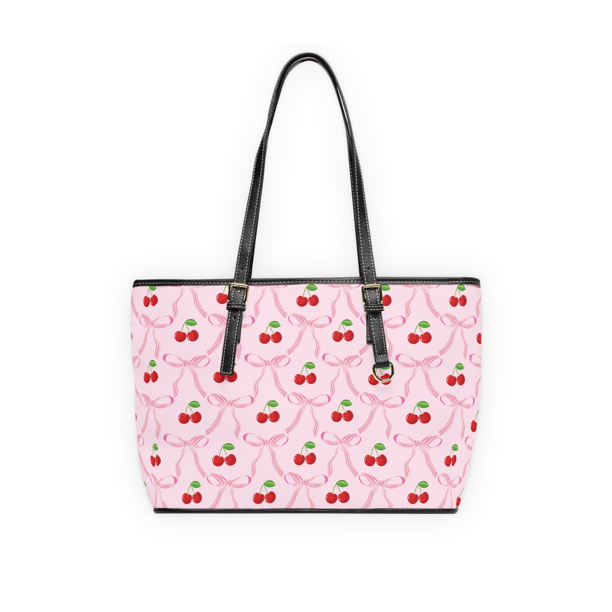 Cherry Bow Ribbon Pattern Leather Shoulder Bag Tote