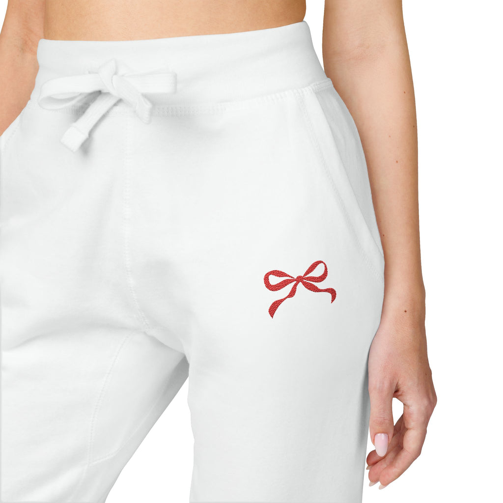 Embroidered Red Bow Cozy Sweatpants