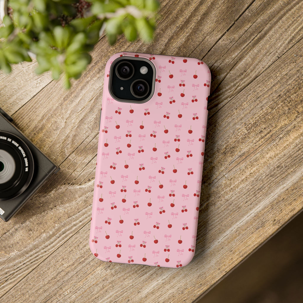 Cherry-Bow Pattern Impact-Resistant Phone Case