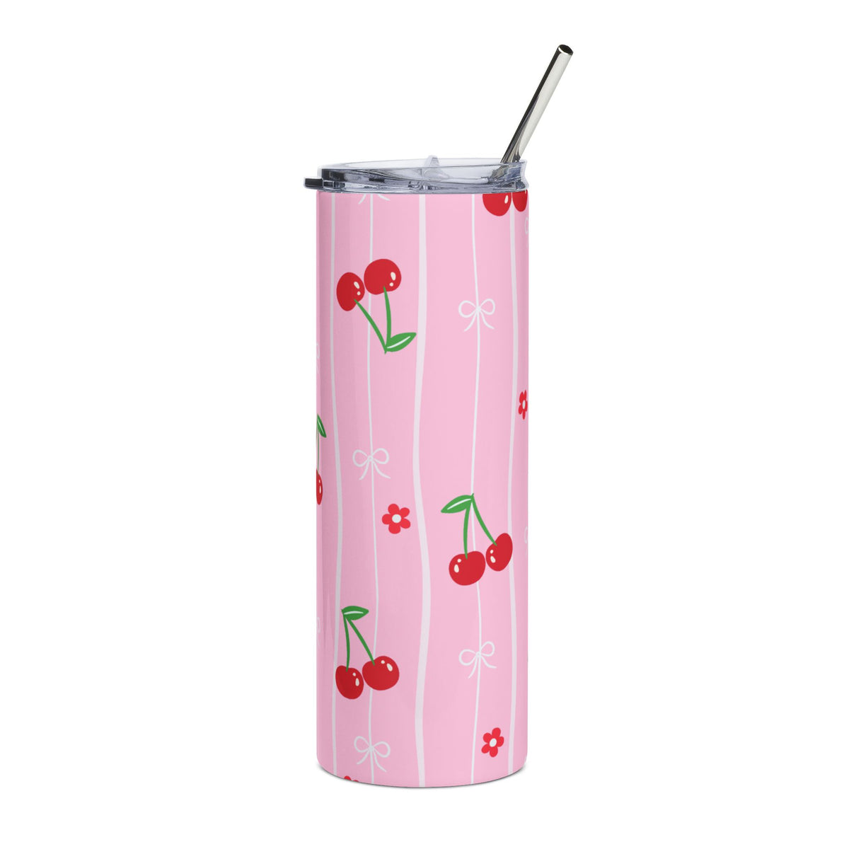 Pink Cherry Patterned 20oz Stainless Tumbler Travel Cup