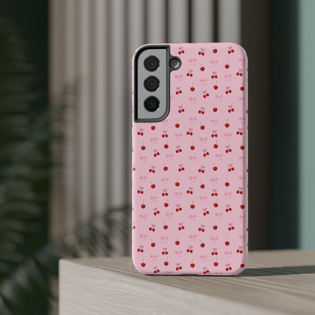 Cherry-Bow Pattern Impact-Resistant Phone Case
