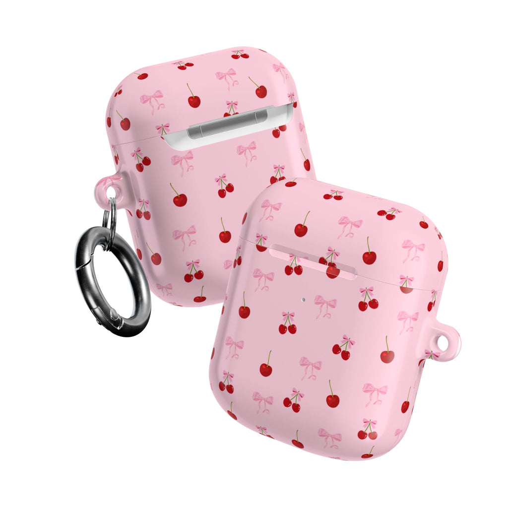 Cherry Bow AirPod Case — Cute Pink Cherry Pattern AirPods Pro Cover