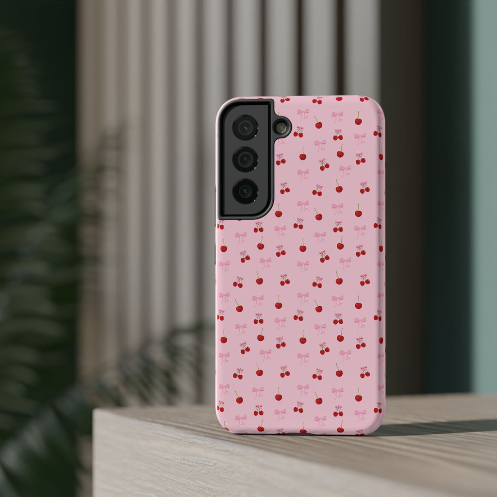 Cherry-Bow Pattern Impact-Resistant Phone Case