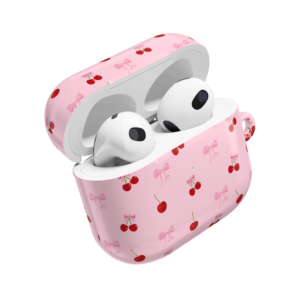 Cherry Bow AirPod Case — Cute Pink Cherry Pattern AirPods Pro Cover