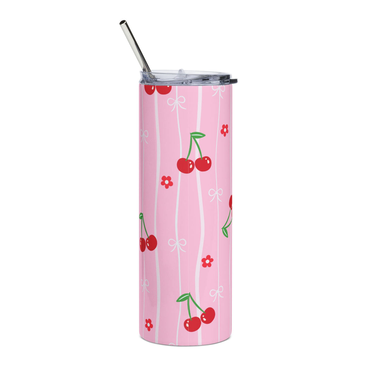 Pink Cherry Patterned 20oz Stainless Tumbler Travel Cup