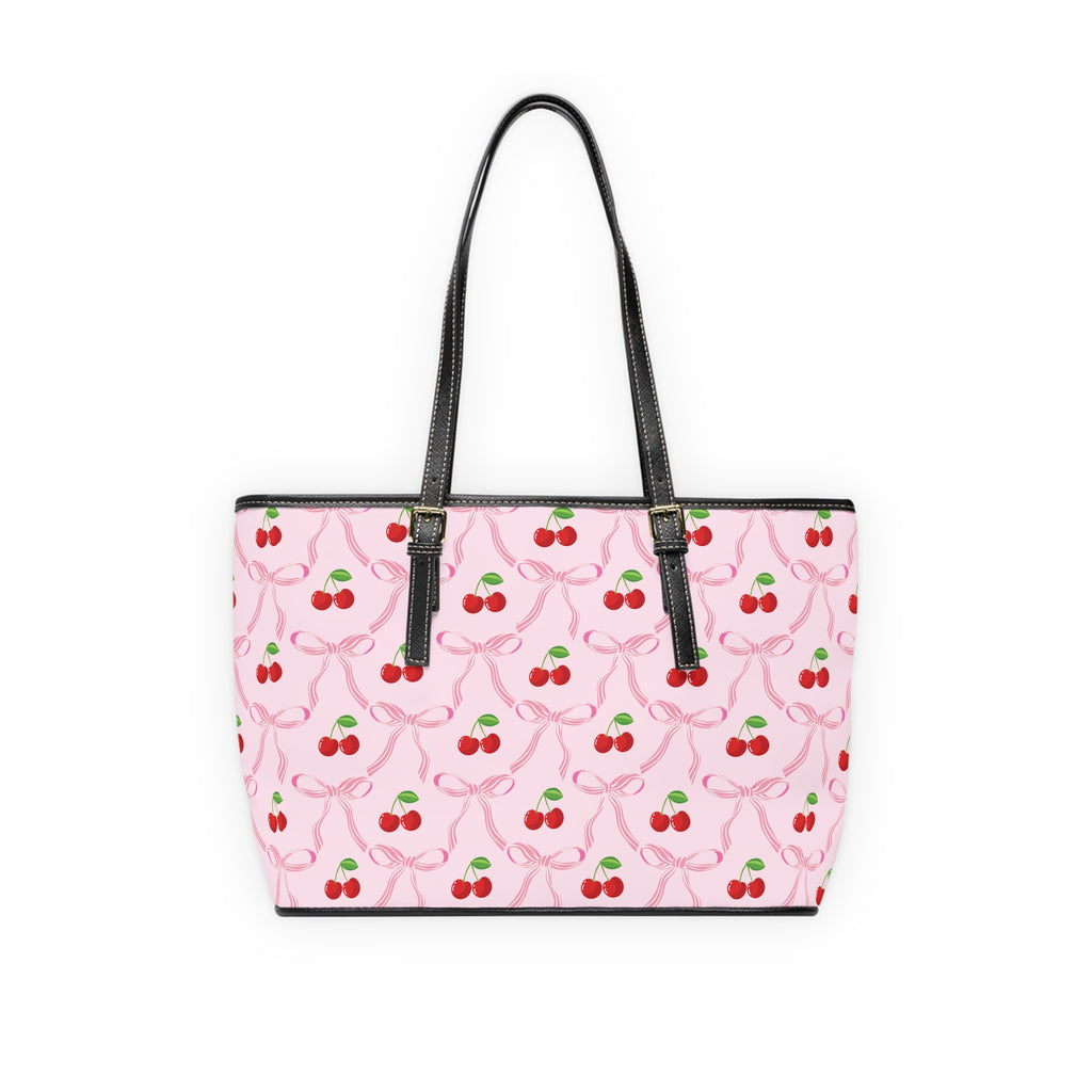 Cherry Bow Ribbon Pattern Leather Shoulder Bag Tote