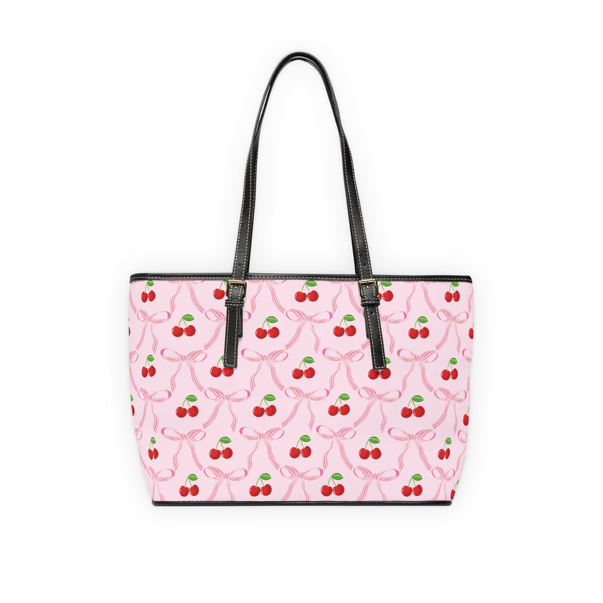 Cherry Bow Ribbon Pattern Leather Shoulder Bag Tote