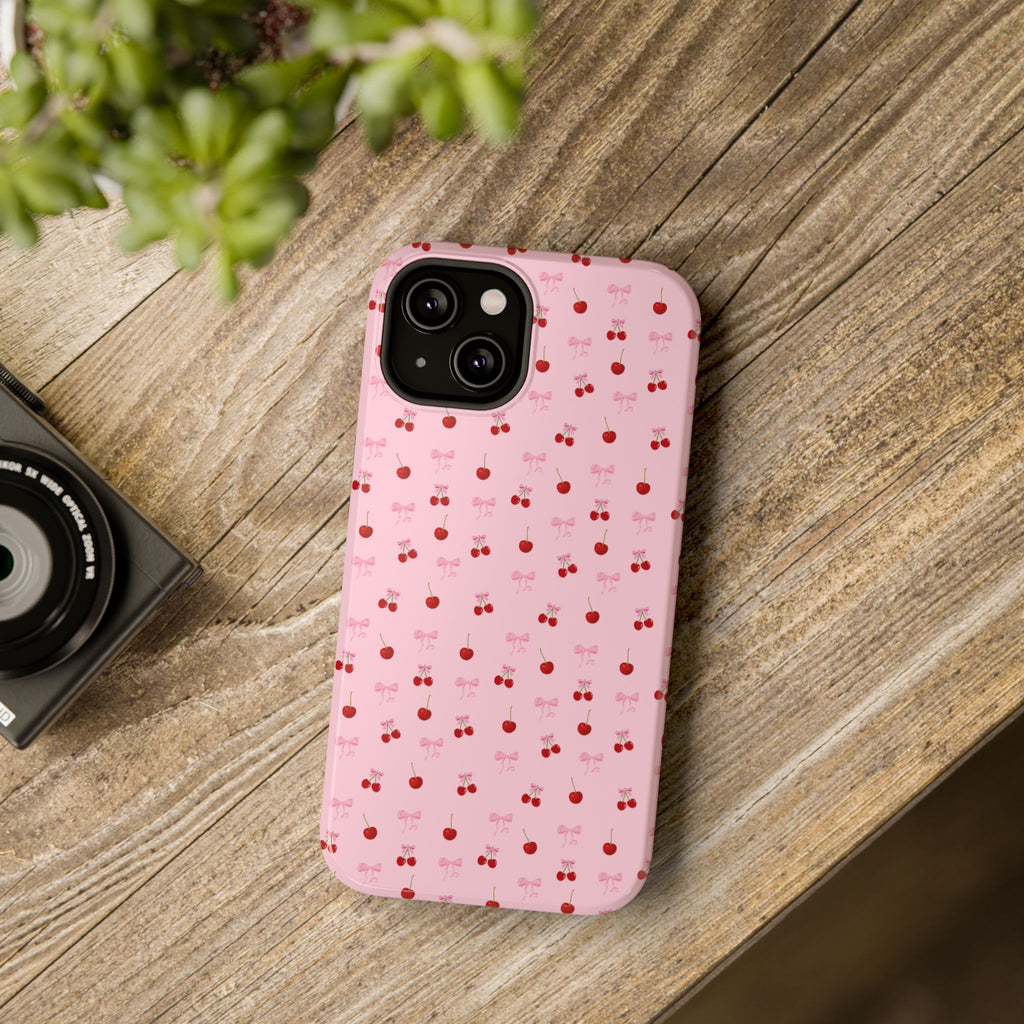 Cherry-Bow Pattern Impact-Resistant Phone Case