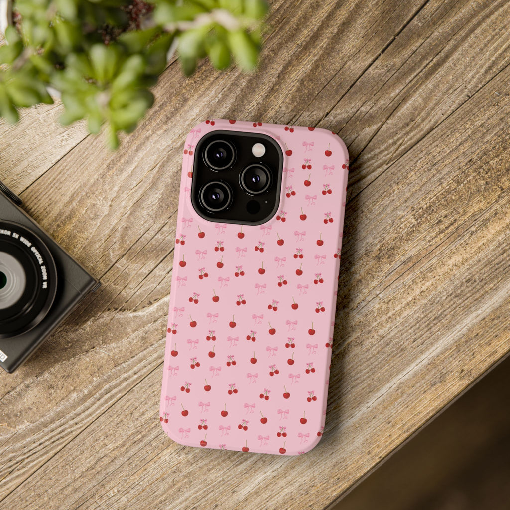 Cherry-Bow Pattern Impact-Resistant Phone Case