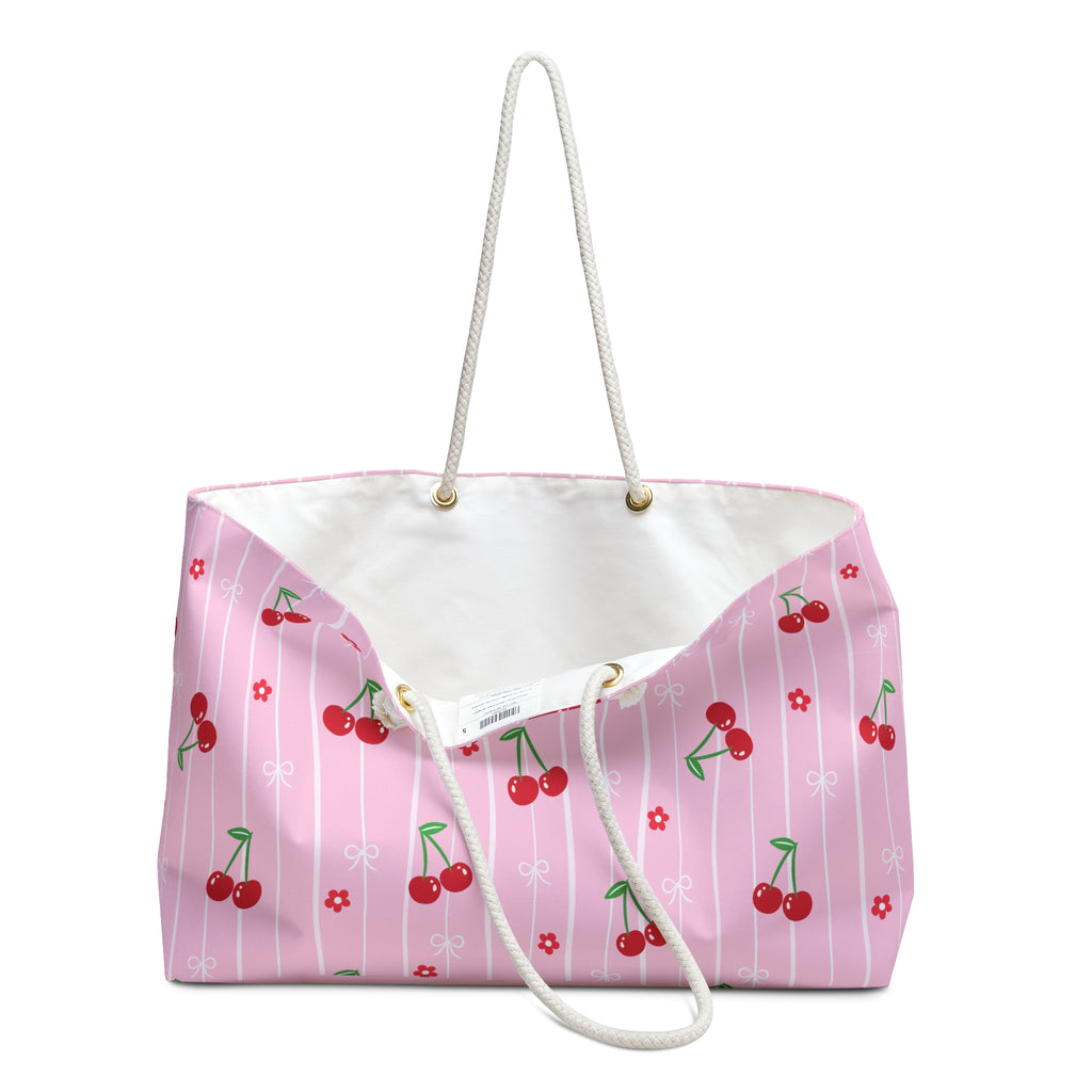 Pink Cherry Patterned Weekender Bag Travel Tote