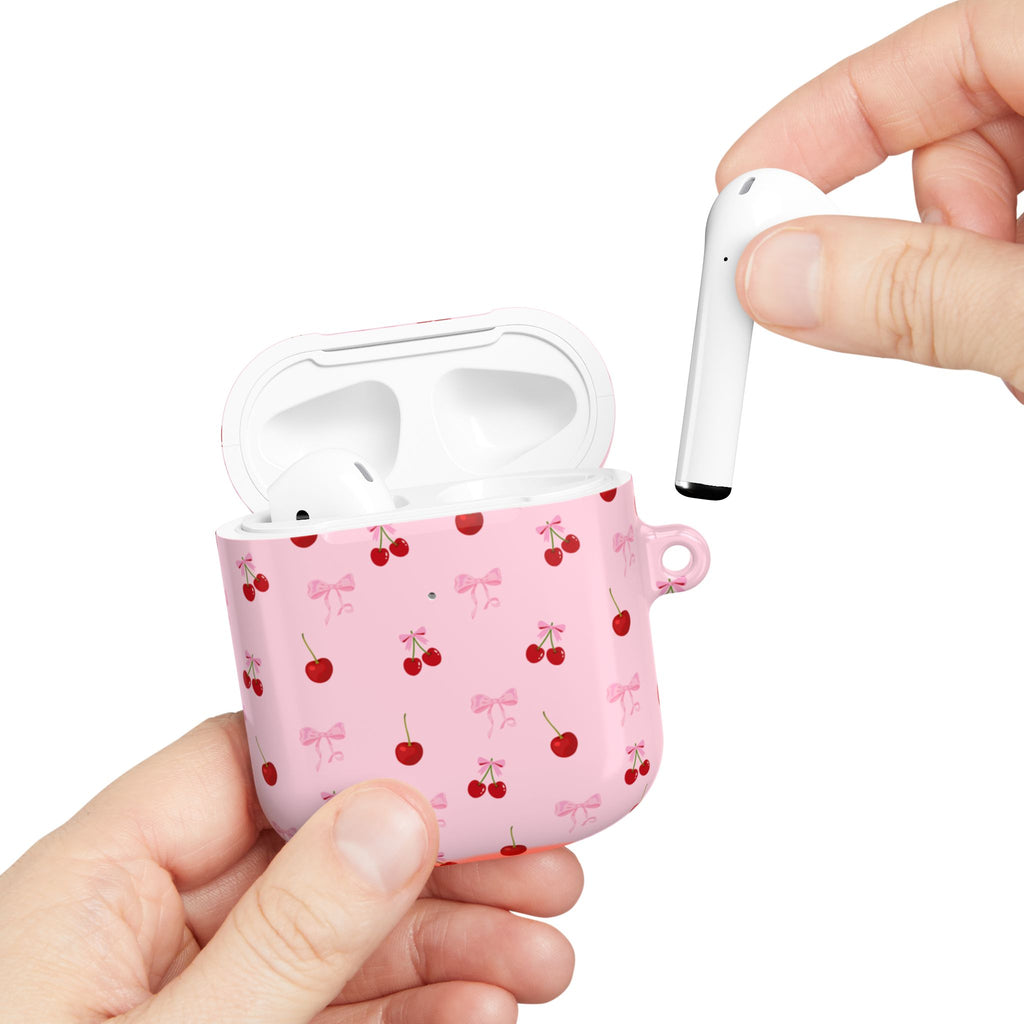 Cherry Bow AirPod Case — Cute Pink Cherry Pattern AirPods Pro Cover