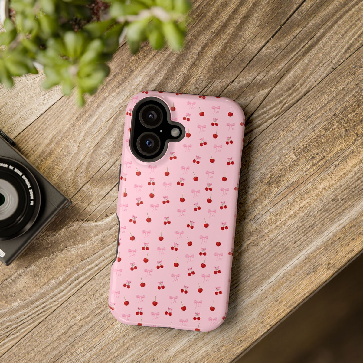Cherry-Bow Pattern Impact-Resistant Phone Case