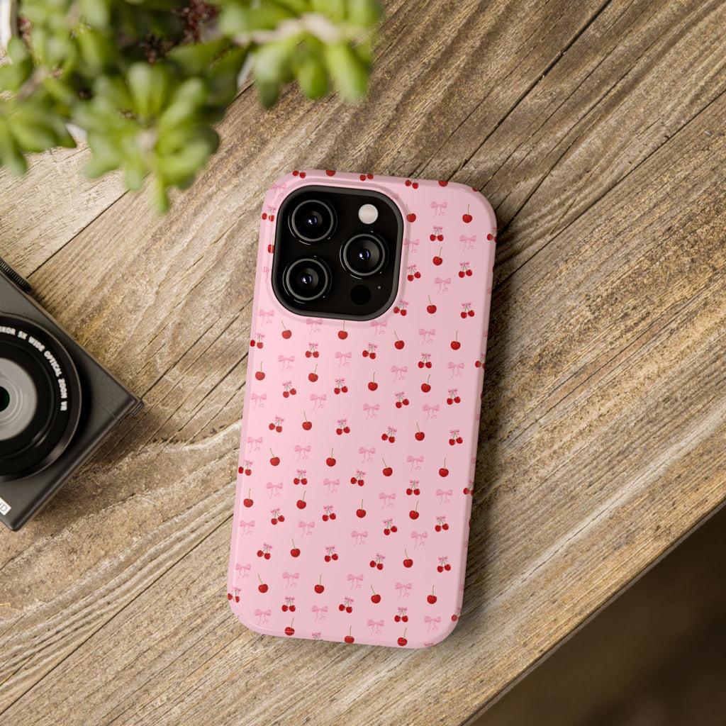 Cherry-Bow Pattern Impact-Resistant Phone Case