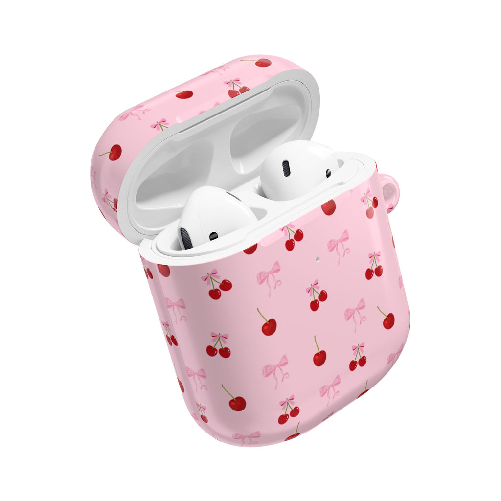 Cherry Bow AirPod Case — Cute Pink Cherry Pattern AirPods Pro Cover