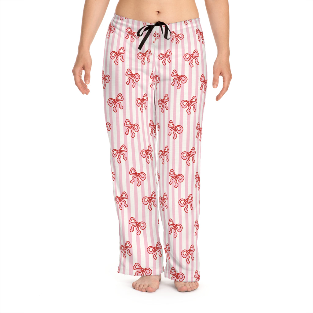 Cozy Pink Bow Stripe Pajama Pants