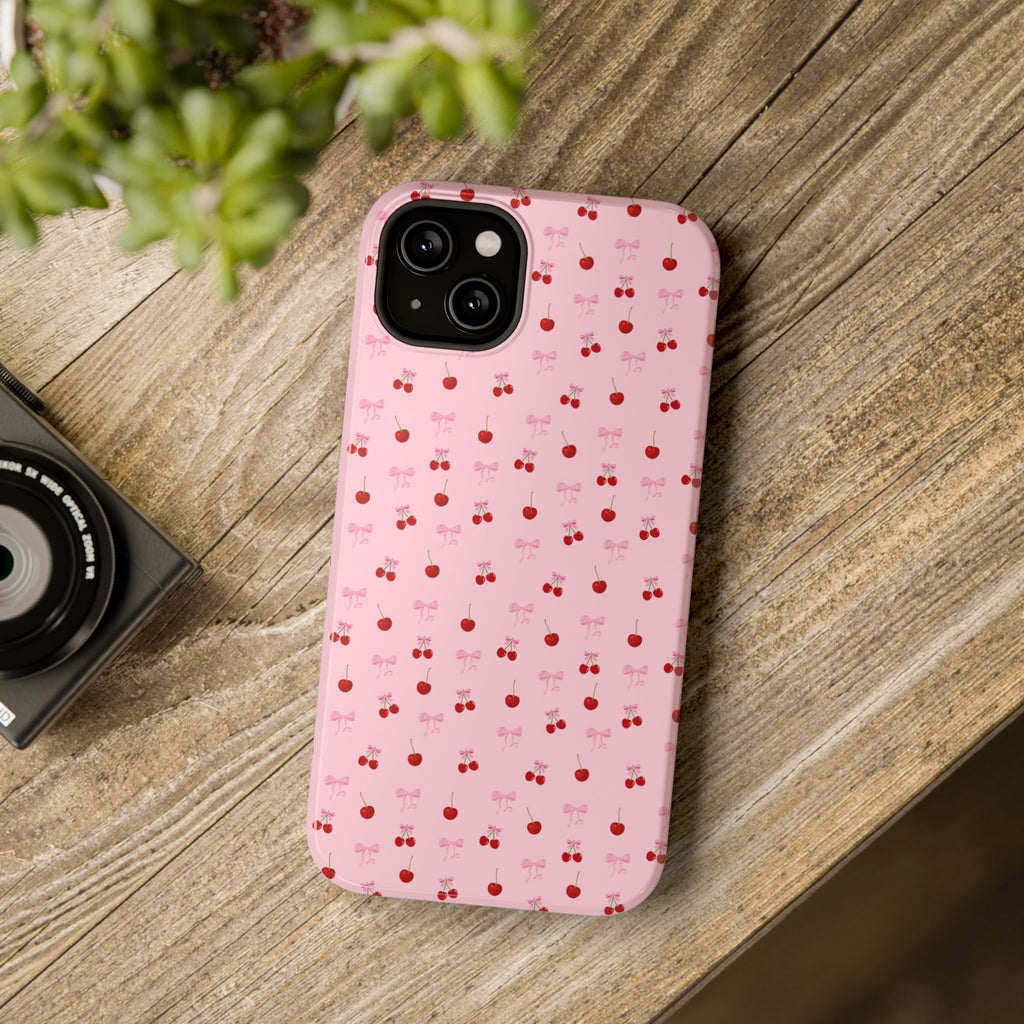 Cherry-Bow Pattern Impact-Resistant Phone Case