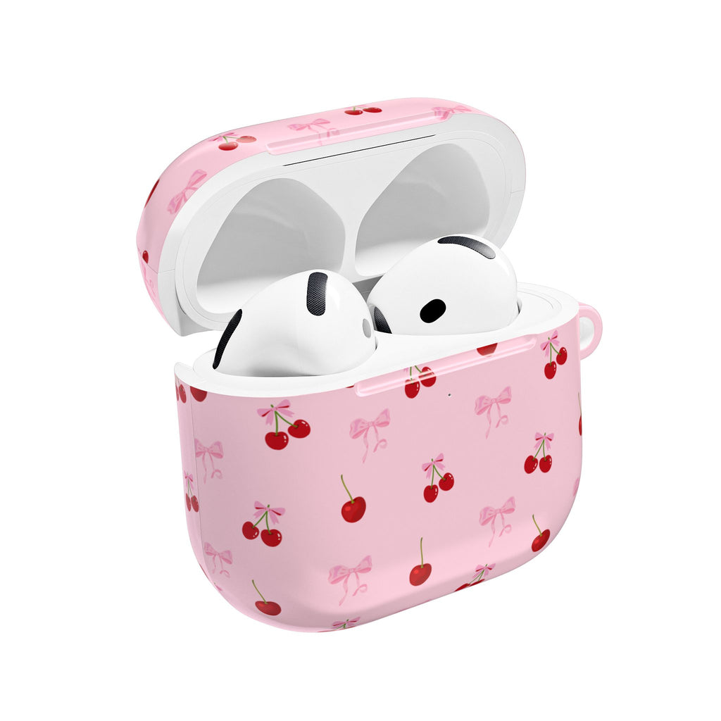 Cherry Bow AirPod Case — Cute Pink Cherry Pattern AirPods Pro Cover
