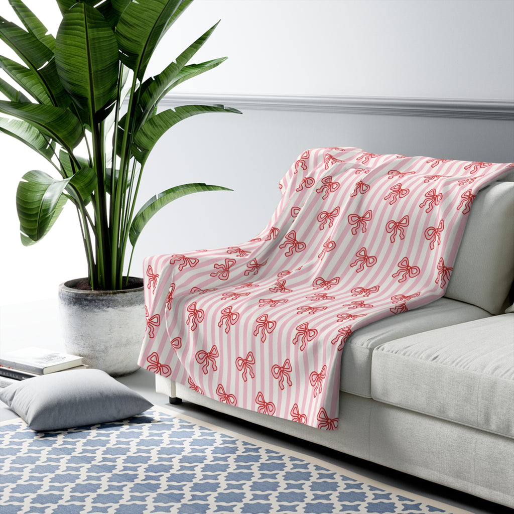 Pink Stripped Bow's Sherpa Fleece Blanket