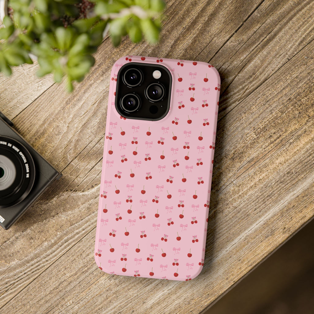 Cherry-Bow Pattern Impact-Resistant Phone Case