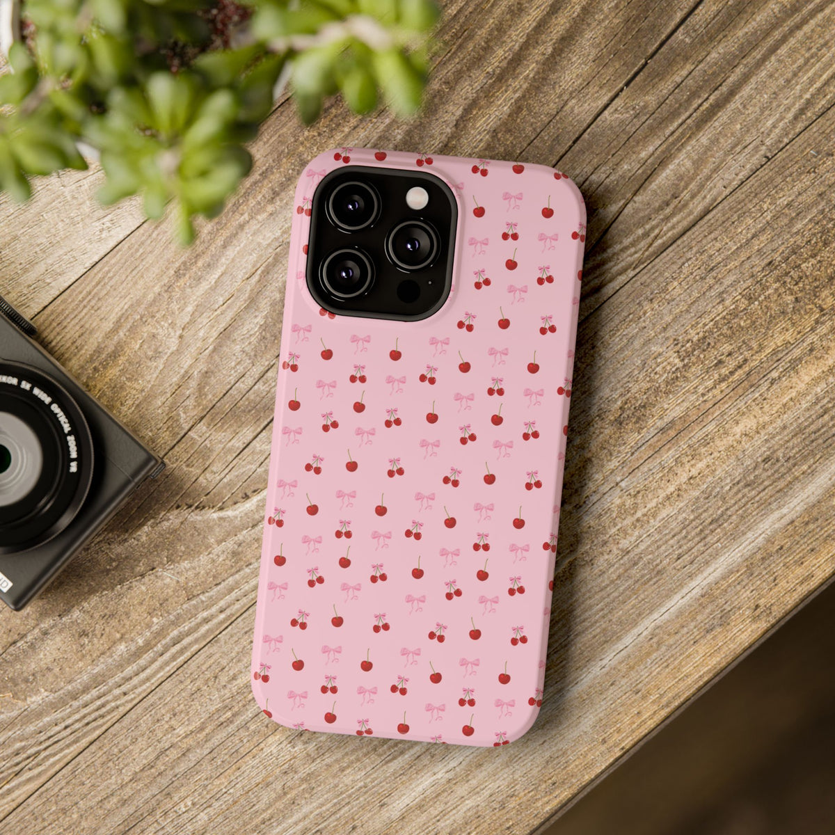 Cherry-Bow Pattern Impact-Resistant Phone Case