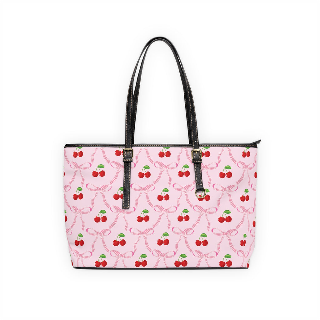 Cherry Bow Ribbon Pattern Leather Shoulder Bag Tote