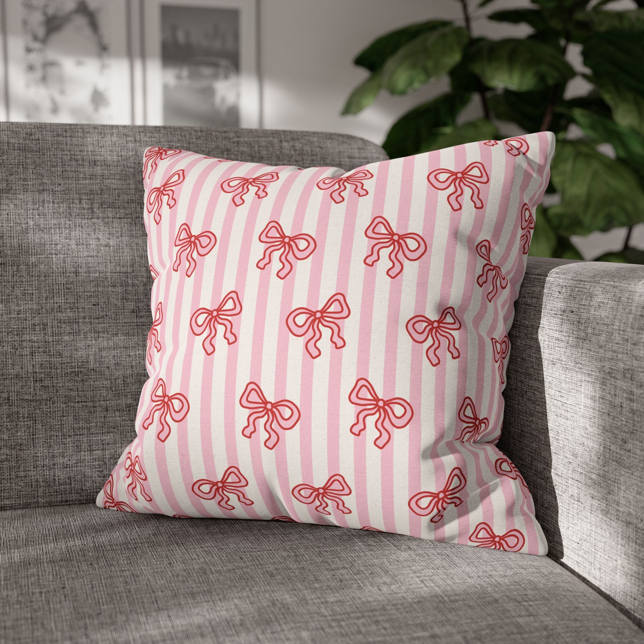 Pink Striped Bow's Pillowcase Cover