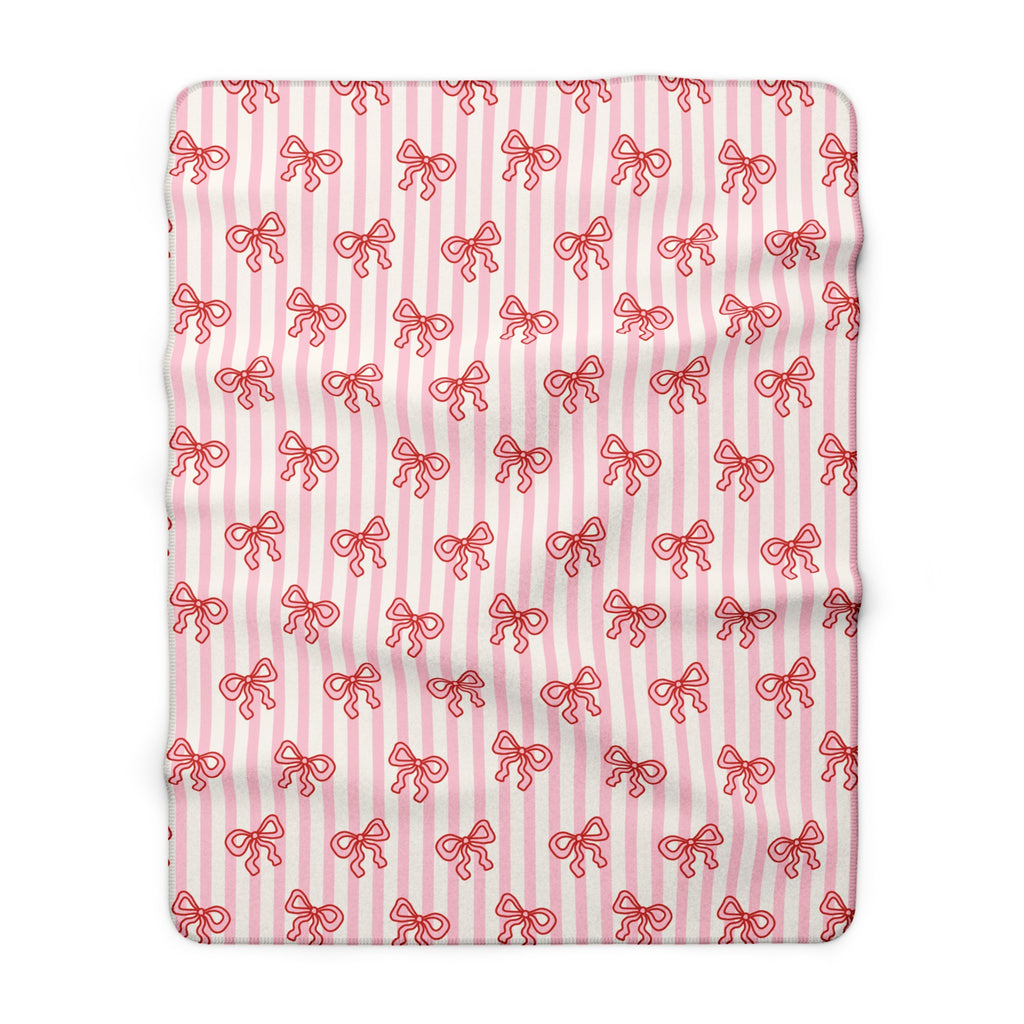 Pink Stripped Bow's Sherpa Fleece Blanket