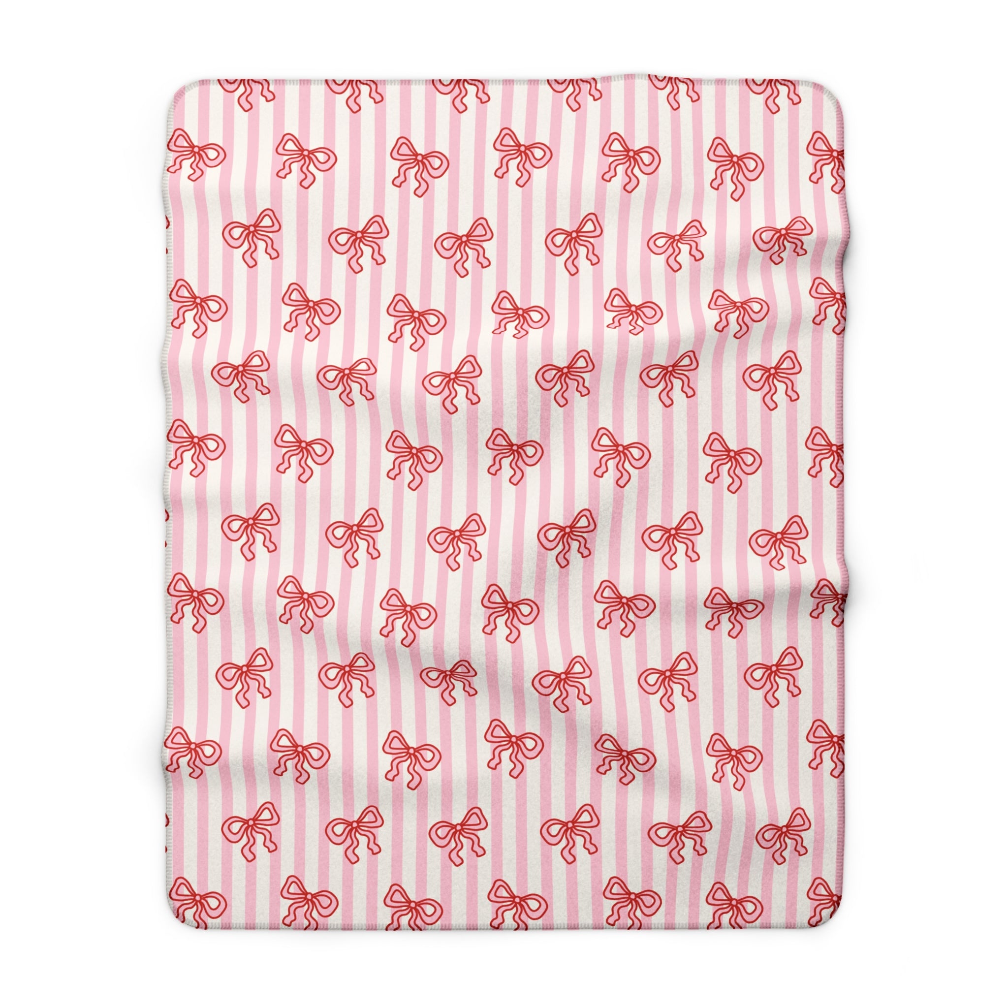 Pink Stripped Bow's Sherpa Fleece Blanket