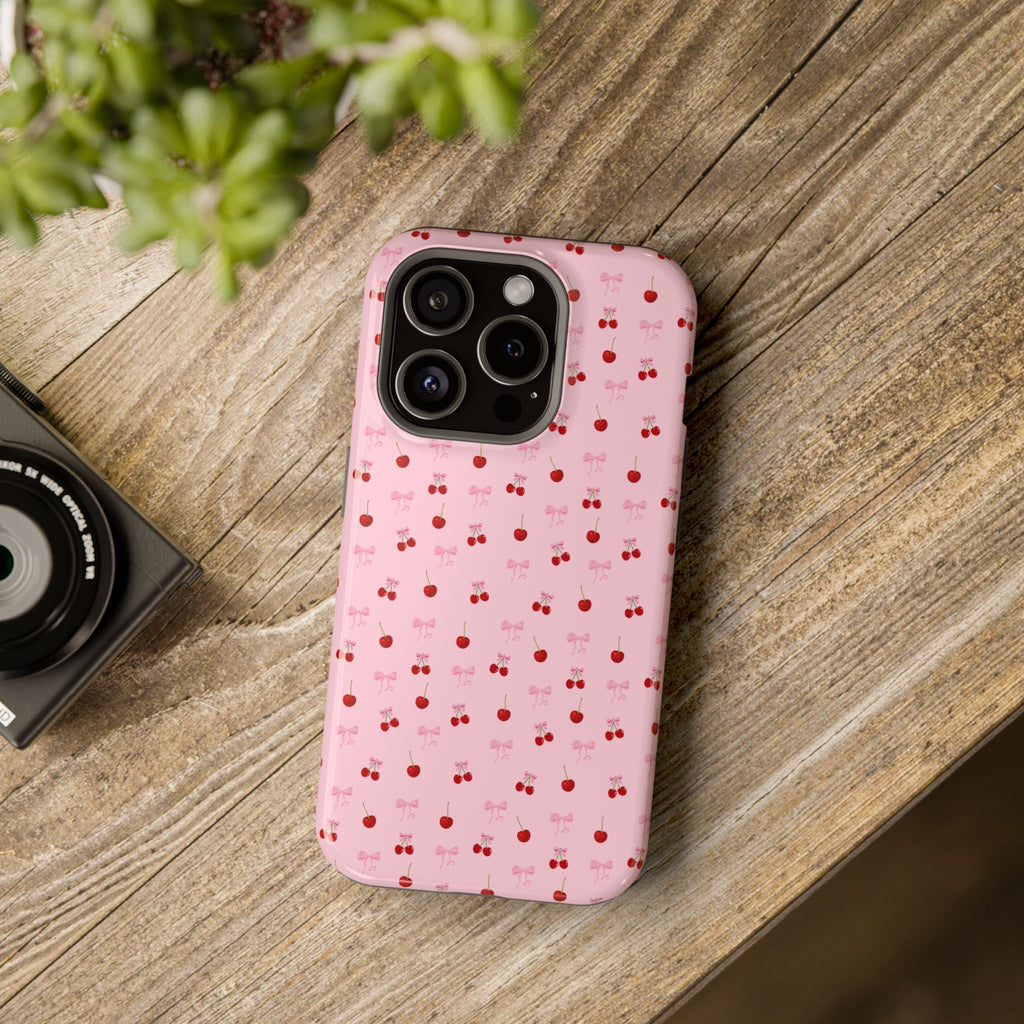 Cherry-Bow Pattern Impact-Resistant Phone Case