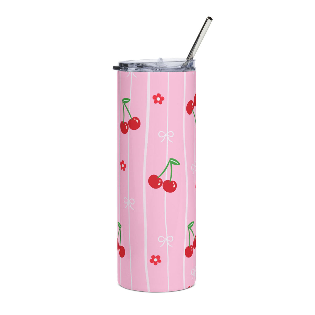 Pink Cherry Patterned 20oz Stainless Tumbler Travel Cup
