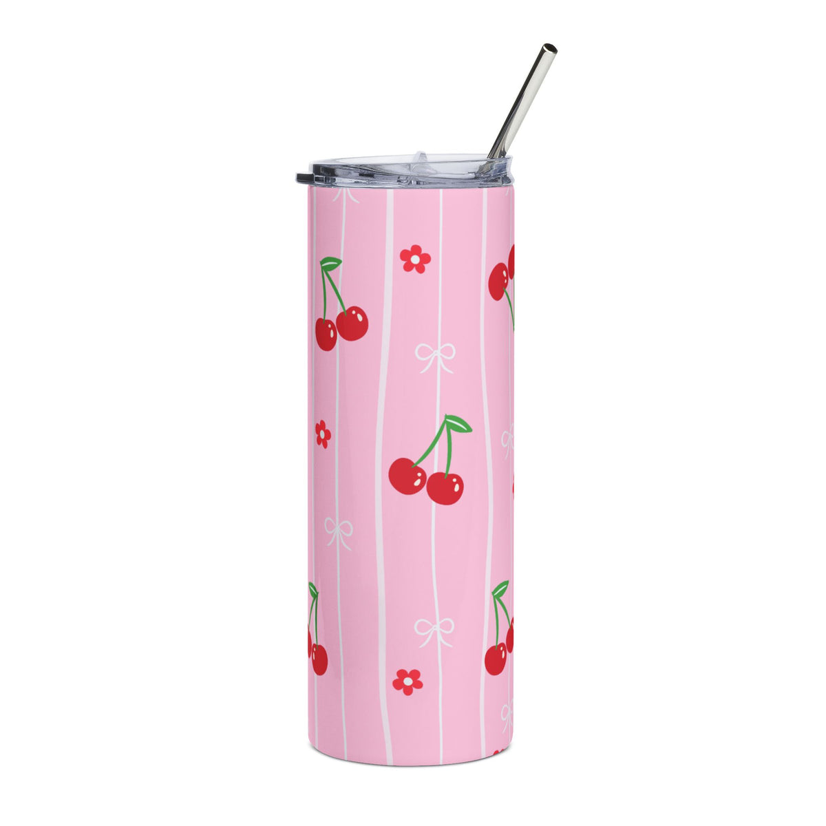 Pink Cherry Patterned 20oz Stainless Tumbler Travel Cup