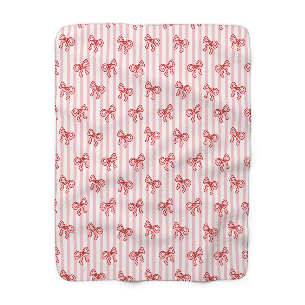 Pink Stripped Bow's Sherpa Fleece Blanket