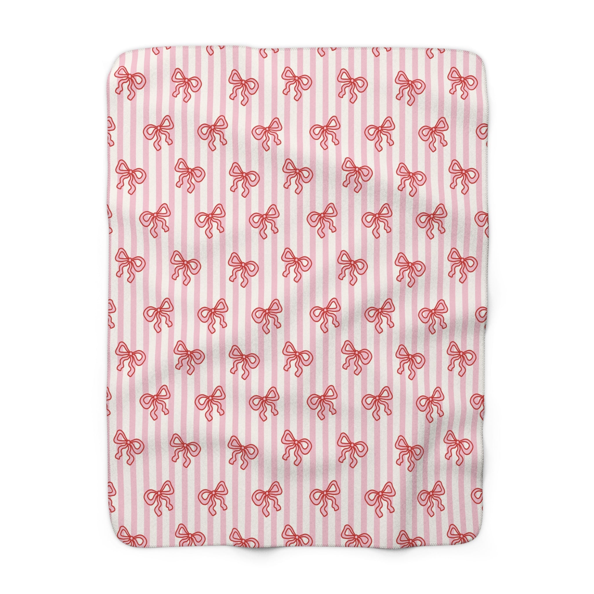 Pink Stripped Bow's Sherpa Fleece Blanket