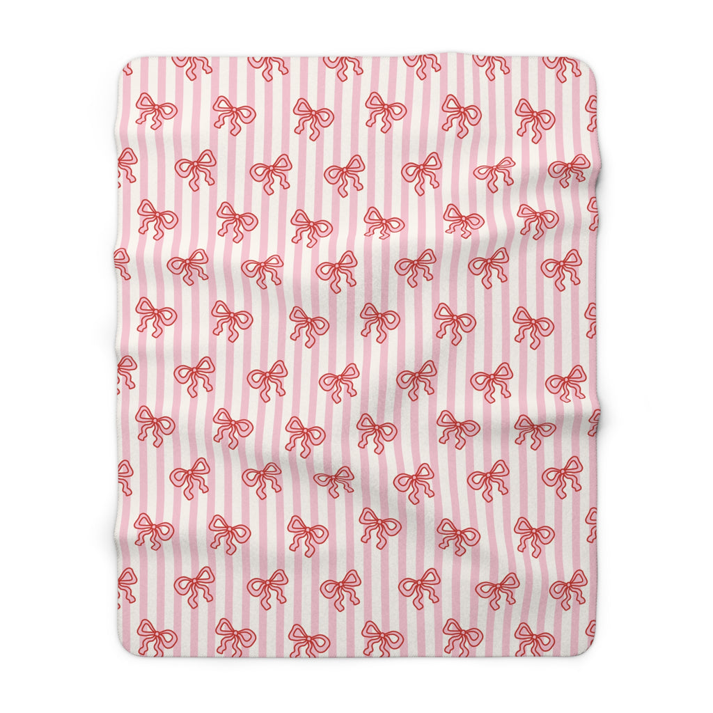 Pink Stripped Bow's Sherpa Fleece Blanket